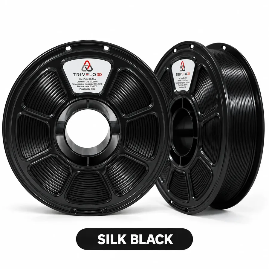 Carretel de Filamento PLA+ Silk Black 1kg na cor Silk Black